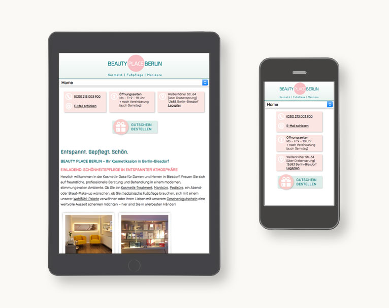 Responsive Ansicht Website Beautyplace Berlin