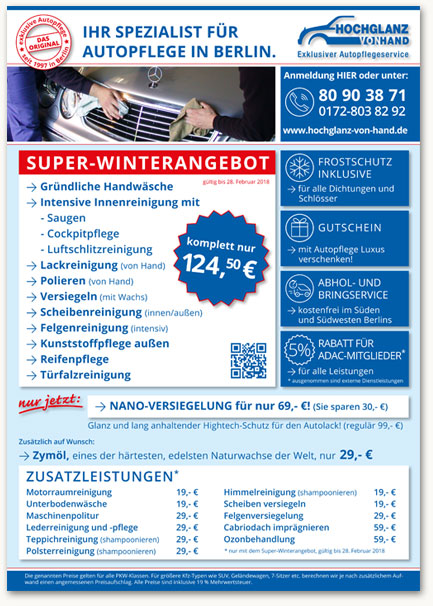 Plakat mit Saisonangebot und Preisliste