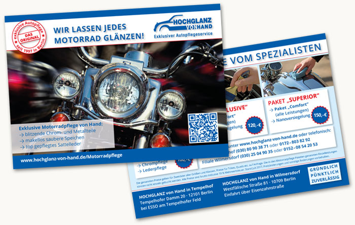Flyerkarte zur Bewerbung von Motorradpflege