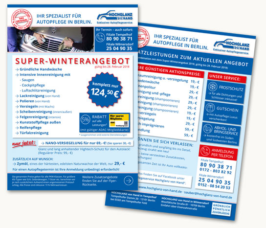 Flyer mit Preisinformationen und Angebot