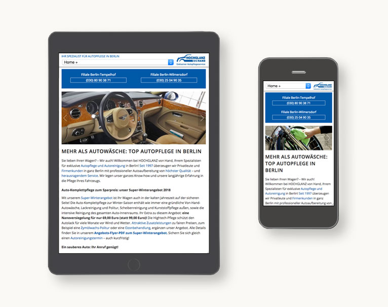 Responsive Ansicht Website Hochglanz von Hand Berlin