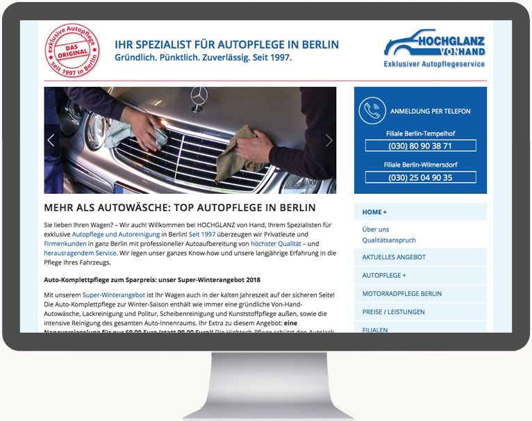 Desktopansicht Website Hochglanz von Hand